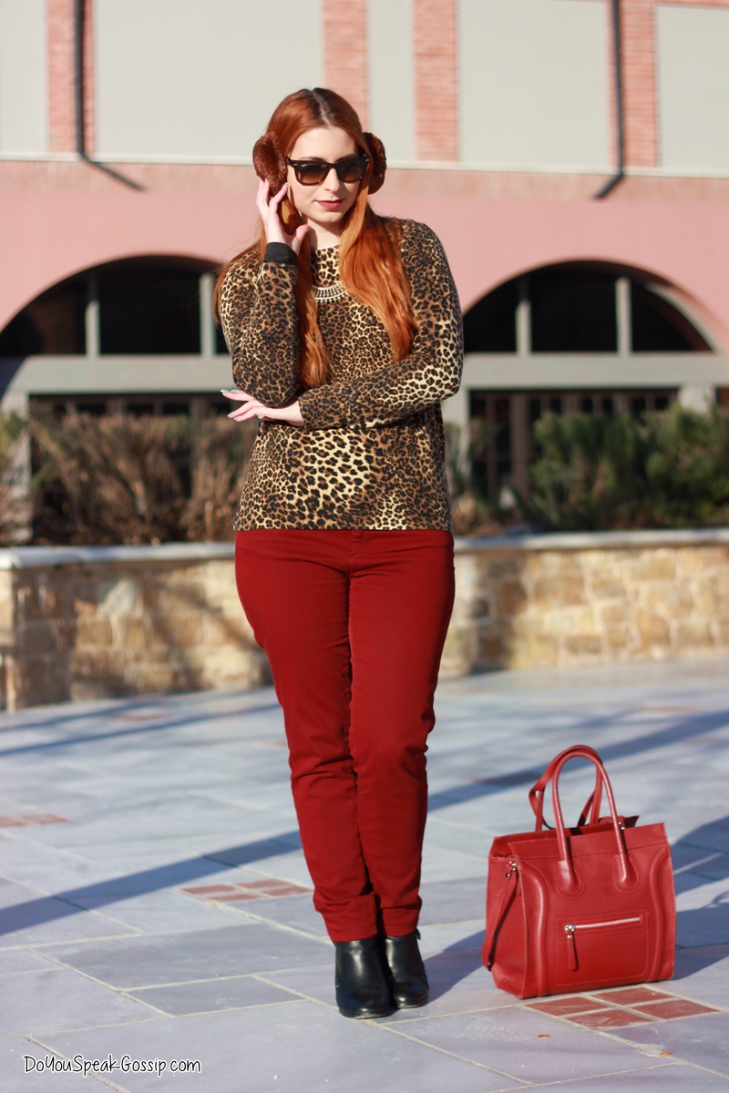 leopard top & burgundy pants