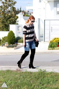 Over the knee boots with jeans